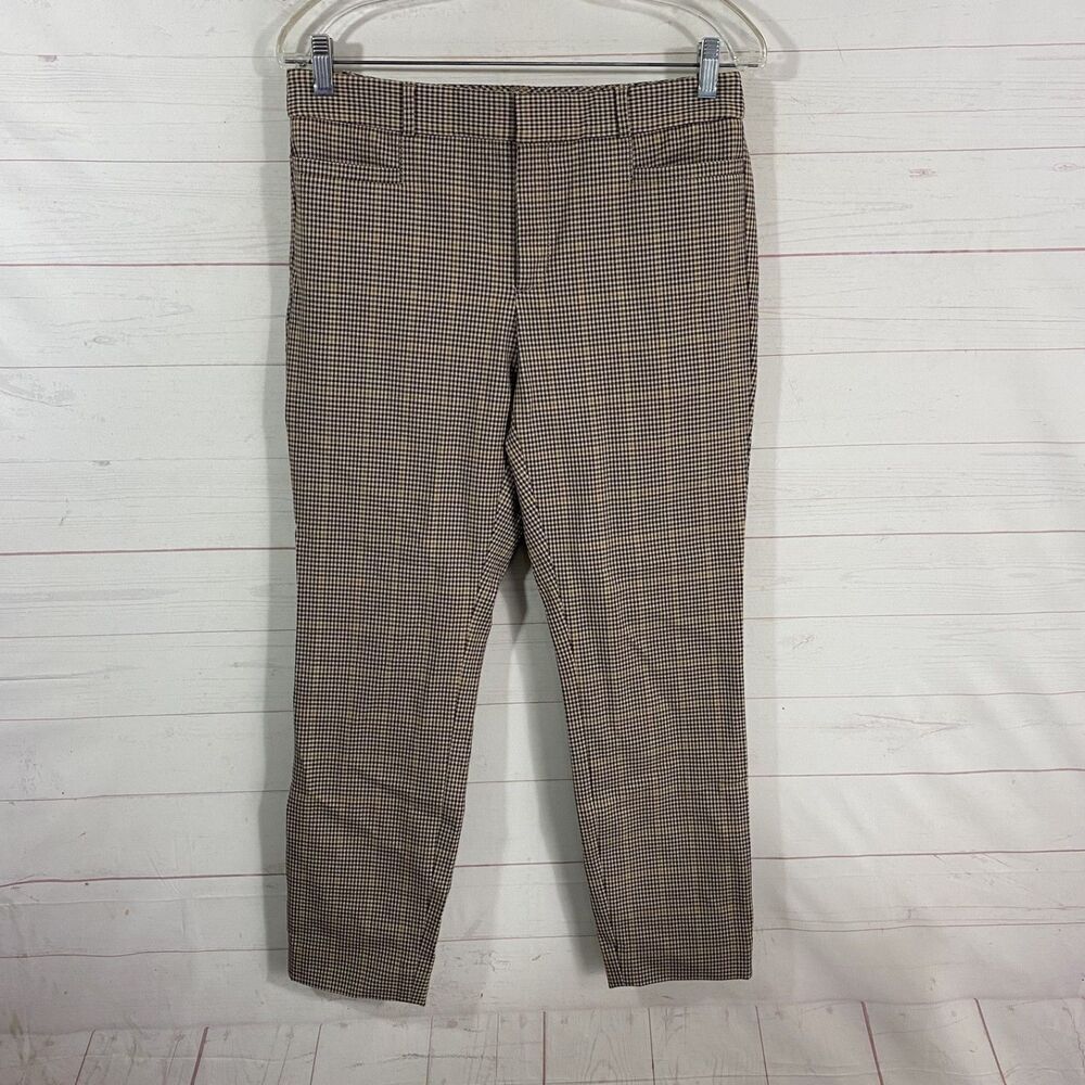 Banana Republic Womens Sloan Brown Checkered Ankle Pants Sz 6 Rayon/Cotton Blend